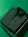 Men's Business Casual Striped Button Short Sleeve Polo Shirt