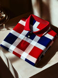 Men's Classic Business Plaid Button Short Sleeve Loose Polo Shirt