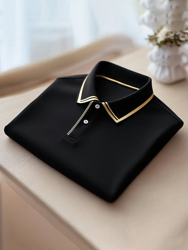 Men's Classic Business Logo Button Short Sleeve Polo Shirt